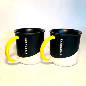 2017 Starbucks Black White Yellow Handle Mug Pair